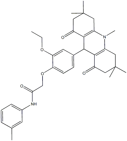 2-[2-ethoxy-4-(3,3,6,6,10-pentamethyl-1,8-dioxo-1,2,3,4,5,6,7,8,9,10-decahydro-9-acridinyl)phenoxy]-N-(3-methylphenyl)acetamide 구조식 이미지