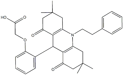 {2-[3,3,6,6-tetramethyl-1,8-dioxo-10-(2-phenylethyl)-1,2,3,4,5,6,7,8,9,10-decahydro-9-acridinyl]phenoxy}acetic acid Structure