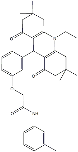 2-[3-(10-ethyl-3,3,6,6-tetramethyl-1,8-dioxo-1,2,3,4,5,6,7,8,9,10-decahydro-9-acridinyl)phenoxy]-N-(3-methylphenyl)acetamide 구조식 이미지