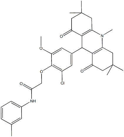 2-[2-chloro-6-methoxy-4-(3,3,6,6,10-pentamethyl-1,8-dioxo-1,2,3,4,5,6,7,8,9,10-decahydro-9-acridinyl)phenoxy]-N-(3-methylphenyl)acetamide Structure