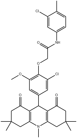 2-[2-chloro-6-methoxy-4-(3,3,6,6,10-pentamethyl-1,8-dioxo-1,2,3,4,5,6,7,8,9,10-decahydro-9-acridinyl)phenoxy]-N-(3-chloro-4-methylphenyl)acetamide Structure