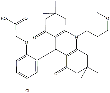 {4-chloro-2-[10-(3-methoxypropyl)-3,3,6,6-tetramethyl-1,8-dioxo-1,2,3,4,5,6,7,8,9,10-decahydro-9-acridinyl]phenoxy}aceticacid Structure