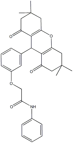 N-phenyl-2-[3-(3,3,6,6-tetramethyl-1,8-dioxo-2,3,4,5,6,7,8,9-octahydro-1H-xanthen-9-yl)phenoxy]acetamide Structure