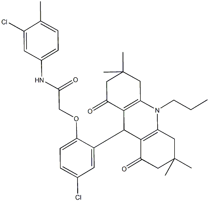 N-(3-chloro-4-methylphenyl)-2-[4-chloro-2-(3,3,6,6-tetramethyl-1,8-dioxo-10-propyl-1,2,3,4,5,6,7,8,9,10-decahydro-9-acridinyl)phenoxy]acetamide Structure