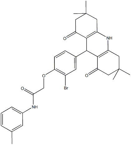 2-[2-bromo-4-(3,3,6,6-tetramethyl-1,8-dioxo-1,2,3,4,5,6,7,8,9,10-decahydro-9-acridinyl)phenoxy]-N-(3-methylphenyl)acetamide Structure