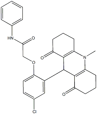 2-[4-chloro-2-(10-methyl-1,8-dioxo-1,2,3,4,5,6,7,8,9,10-decahydro-9-acridinyl)phenoxy]-N-phenylacetamide Structure
