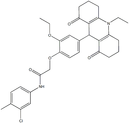 N-(3-chloro-4-methylphenyl)-2-[2-ethoxy-4-(10-ethyl-1,8-dioxo-1,2,3,4,5,6,7,8,9,10-decahydro-9-acridinyl)phenoxy]acetamide Structure