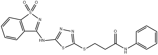 3-({5-[(1,1-dioxido-1,2-benzisothiazol-3-yl)amino]-1,3,4-thiadiazol-2-yl}sulfanyl)-N-phenylpropanamide 구조식 이미지