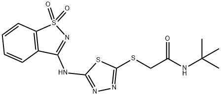 N-(tert-butyl)-2-({5-[(1,1-dioxido-1,2-benzisothiazol-3-yl)amino]-1,3,4-thiadiazol-2-yl}sulfanyl)acetamide Structure