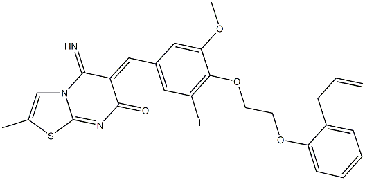 6-{4-[2-(2-allylphenoxy)ethoxy]-3-iodo-5-methoxybenzylidene}-5-imino-2-methyl-5,6-dihydro-7H-[1,3]thiazolo[3,2-a]pyrimidin-7-one 구조식 이미지