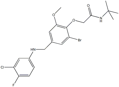 2-{2-bromo-4-[(3-chloro-4-fluoroanilino)methyl]-6-methoxyphenoxy}-N-(tert-butyl)acetamide 구조식 이미지