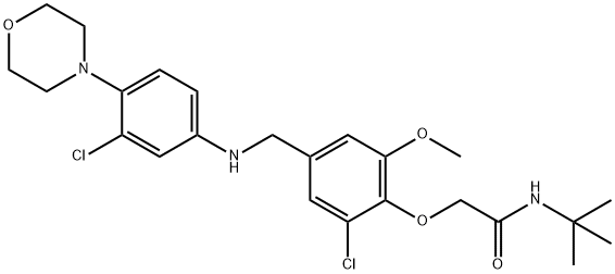 N-(tert-butyl)-2-(2-chloro-4-{[3-chloro-4-(4-morpholinyl)anilino]methyl}-6-methoxyphenoxy)acetamide 구조식 이미지