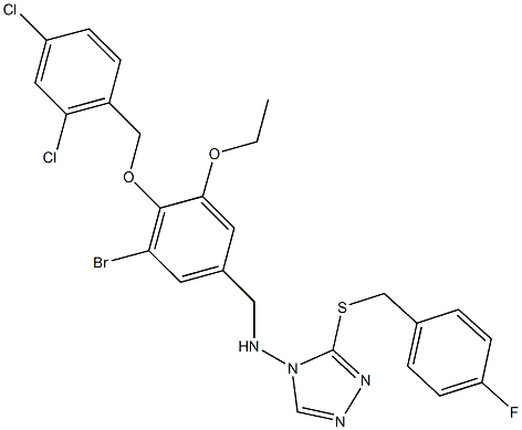 N-{3-bromo-4-[(2,4-dichlorobenzyl)oxy]-5-ethoxybenzyl}-N-{3-[(4-fluorobenzyl)sulfanyl]-4H-1,2,4-triazol-4-yl}amine 구조식 이미지