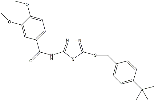 N-{5-[(4-tert-butylbenzyl)sulfanyl]-1,3,4-thiadiazol-2-yl}-3,4-dimethoxybenzamide 구조식 이미지