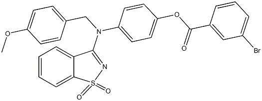 4-[(1,1-dioxido-1,2-benzisothiazol-3-yl)(4-methoxybenzyl)amino]phenyl 3-bromobenzoate 구조식 이미지