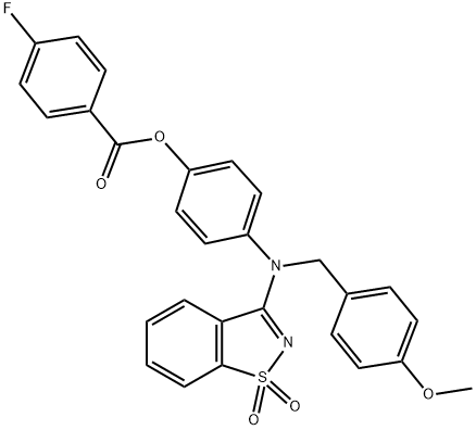 4-[(1,1-dioxido-1,2-benzisothiazol-3-yl)(4-methoxybenzyl)amino]phenyl 4-fluorobenzoate 구조식 이미지