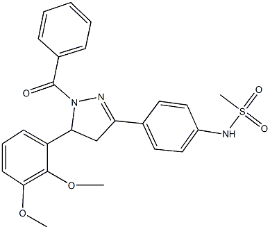 N-{4-[1-benzoyl-5-(2,3-dimethoxyphenyl)-4,5-dihydro-1H-pyrazol-3-yl]phenyl}methanesulfonamide 구조식 이미지