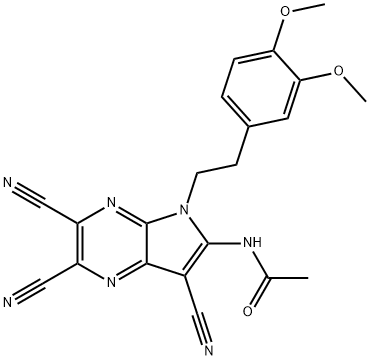 N-{2,3,7-tricyano-5-[2-(3,4-dimethoxyphenyl)ethyl]-5H-pyrrolo[2,3-b]pyrazin-6-yl}acetamide 구조식 이미지