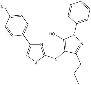 4-{[4-(4-chlorophenyl)-1,3-thiazol-2-yl]sulfanyl}-1-phenyl-3-propyl-1H-pyrazol-5-ol Structure