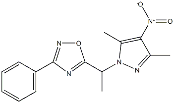 5-(1-{4-nitro-3,5-dimethyl-1H-pyrazol-1-yl}ethyl)-3-phenyl-1,2,4-oxadiazole Structure