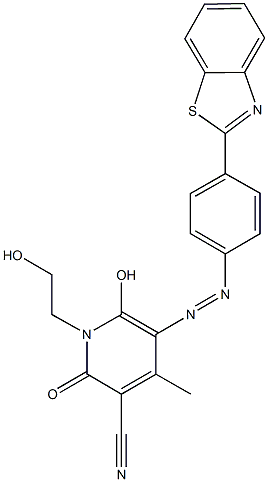 5-{[4-(1,3-benzothiazol-2-yl)phenyl]diazenyl}-6-hydroxy-1-(2-hydroxyethyl)-4-methyl-2-oxo-1,2-dihydro-3-pyridinecarbonitrile Structure