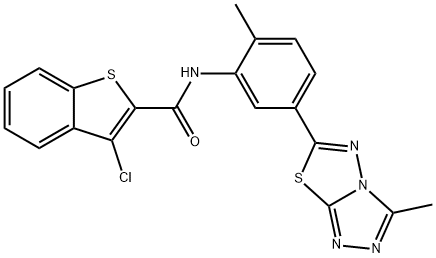 3-chloro-N-[2-methyl-5-(3-methyl[1,2,4]triazolo[3,4-b][1,3,4]thiadiazol-6-yl)phenyl]-1-benzothiophene-2-carboxamide Structure