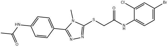 2-({5-[4-(acetylamino)phenyl]-4-methyl-4H-1,2,4-triazol-3-yl}sulfanyl)-N-(4-bromo-2-chlorophenyl)acetamide 구조식 이미지