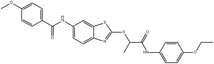 N-(2-{[2-(4-ethoxyanilino)-1-methyl-2-oxoethyl]sulfanyl}-1,3-benzothiazol-6-yl)-4-methoxybenzamide 구조식 이미지