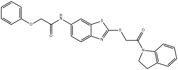 N-(2-{[2-(2,3-dihydro-1H-indol-1-yl)-2-oxoethyl]sulfanyl}-1,3-benzothiazol-6-yl)-2-phenoxyacetamide 구조식 이미지