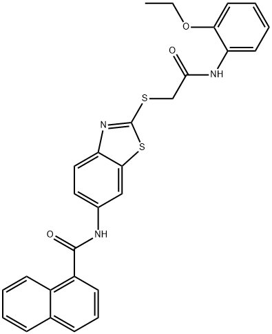 N-(2-{[2-(2-ethoxyanilino)-2-oxoethyl]sulfanyl}-1,3-benzothiazol-6-yl)-1-naphthamide 구조식 이미지