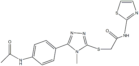 2-({5-[4-(acetylamino)phenyl]-4-methyl-4H-1,2,4-triazol-3-yl}sulfanyl)-N-(1,3-thiazol-2-yl)acetamide 구조식 이미지