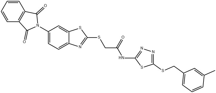 2-{[6-(1,3-dioxo-1,3-dihydro-2H-isoindol-2-yl)-1,3-benzothiazol-2-yl]sulfanyl}-N-{5-[(3-methylbenzyl)sulfanyl]-1,3,4-thiadiazol-2-yl}acetamide Structure