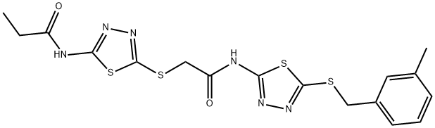 N-(5-{[2-({5-[(3-methylbenzyl)sulfanyl]-1,3,4-thiadiazol-2-yl}amino)-2-oxoethyl]sulfanyl}-1,3,4-thiadiazol-2-yl)propanamide 구조식 이미지