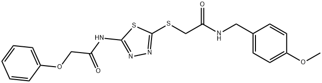 N-[5-({2-[(4-methoxybenzyl)amino]-2-oxoethyl}sulfanyl)-1,3,4-thiadiazol-2-yl]-2-phenoxyacetamide 구조식 이미지