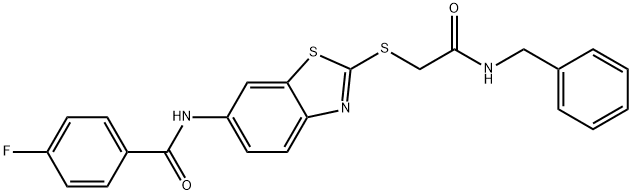 N-(2-{[2-(benzylamino)-2-oxoethyl]sulfanyl}-1,3-benzothiazol-6-yl)-4-fluorobenzamide 구조식 이미지