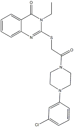 2-({2-[4-(3-chlorophenyl)-1-piperazinyl]-2-oxoethyl}sulfanyl)-3-ethyl-4(3H)-quinazolinone 구조식 이미지