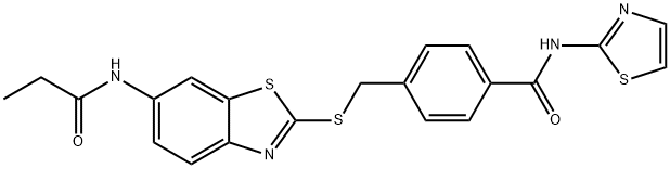 4-({[6-(propionylamino)-1,3-benzothiazol-2-yl]sulfanyl}methyl)-N-(1,3-thiazol-2-yl)benzamide Structure