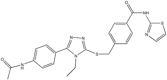 4-[({5-[4-(acetylamino)phenyl]-4-ethyl-4H-1,2,4-triazol-3-yl}sulfanyl)methyl]-N-(1,3-thiazol-2-yl)benzamide Structure
