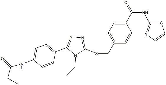 4-[({4-ethyl-5-[4-(propionylamino)phenyl]-4H-1,2,4-triazol-3-yl}sulfanyl)methyl]-N-(1,3-thiazol-2-yl)benzamide Structure