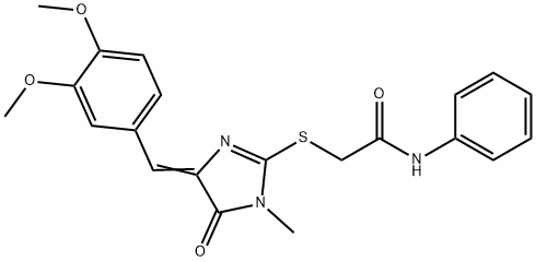 2-{[4-(3,4-dimethoxybenzylidene)-1-methyl-5-oxo-4,5-dihydro-1H-imidazol-2-yl]sulfanyl}-N-phenylacetamide 구조식 이미지