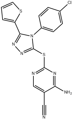 4-amino-2-{[4-(4-chlorophenyl)-5-(2-thienyl)-4H-1,2,4-triazol-3-yl]sulfanyl}-5-pyrimidinecarbonitrile 구조식 이미지