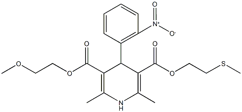 3-(2-methoxyethyl) 5-[2-(methylsulfanyl)ethyl] 4-{2-nitrophenyl}-2,6-dimethyl-1,4-dihydro-3,5-pyridinedicarboxylate 구조식 이미지