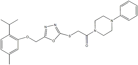 2-isopropyl-5-methylphenyl (5-{[2-oxo-2-(4-phenyl-1-piperazinyl)ethyl]sulfanyl}-1,3,4-oxadiazol-2-yl)methyl ether 구조식 이미지