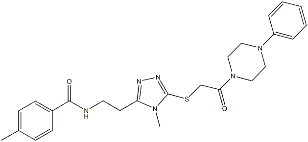 4-methyl-N-[2-(4-methyl-5-{[2-oxo-2-(4-phenyl-1-piperazinyl)ethyl]sulfanyl}-4H-1,2,4-triazol-3-yl)ethyl]benzamide 구조식 이미지