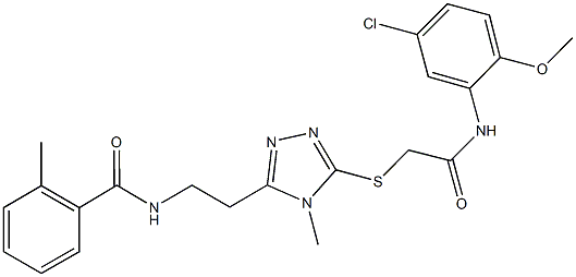 N-[2-(5-{[2-(5-chloro-2-methoxyanilino)-2-oxoethyl]sulfanyl}-4-methyl-4H-1,2,4-triazol-3-yl)ethyl]-2-methylbenzamide 구조식 이미지