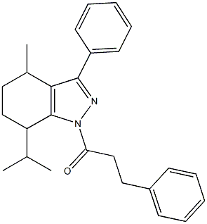 7-isopropyl-4-methyl-3-phenyl-1-(3-phenylpropanoyl)-4,5,6,7-tetrahydro-1H-indazole Structure