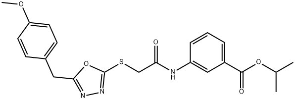 isopropyl 3-[({[5-(4-methoxybenzyl)-1,3,4-oxadiazol-2-yl]sulfanyl}acetyl)amino]benzoate 구조식 이미지