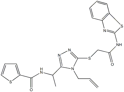 N-[1-(4-allyl-5-{[2-(1,3-benzothiazol-2-ylamino)-2-oxoethyl]sulfanyl}-4H-1,2,4-triazol-3-yl)ethyl]-2-thiophenecarboxamide Structure