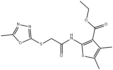 ethyl 4,5-dimethyl-2-({[(5-methyl-1,3,4-oxadiazol-2-yl)sulfanyl]acetyl}amino)-3-thiophenecarboxylate 구조식 이미지