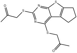 1-({2-[(2-oxopropyl)sulfanyl]-6,7-dihydro-5H-cyclopenta[4,5]thieno[2,3-d]pyrimidin-4-yl}sulfanyl)acetone 구조식 이미지